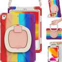 BRAECN Case for 9.7 Inch iPad 5th/6th Gen 2018/2017, Drop Protection Silicone Cover w/Pencil Holder, Shoulder Strap, Folding Handle Grip, Kickstand for Kids, Fit for iPad Pro 9.7/Air 2- Colorful Red