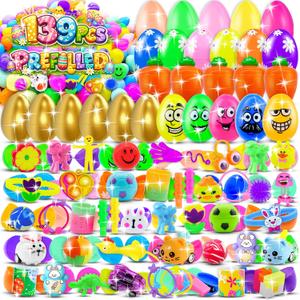 Prefilled Easter Eggs with Toys Inside, Plastic Eggs Fillers Basket Stuffers Easter Eggs Hunt Games Party Favors Gifts