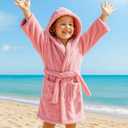 BAGNO MILANO Hooded Plush Fleece Bathrobe, Ultra Soft Cozy for Boys, Girls (Pink)Size: 5-6 Years