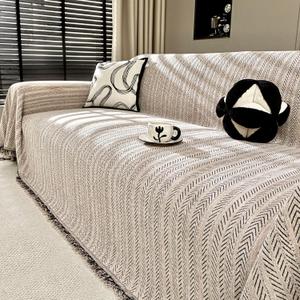 Chenille Couch Cover for Sofa Cover Washable Pet Scratch Couch Covers Tassel Sofa Slipcover for 3 Cushion Couch,Furniture Protector Blanket for Living Room,Camel Brown 71"x134"
