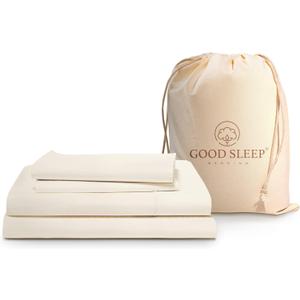 Good Sleep Bedding Cotton Sheets: 100% Long Staple Egyptian Cotton Queen Size BedSheets, 4 Piece Cotton Ivory Sheet Set, Fits Mattress Upto 16 Inches Deep Pocket - 4 Pc Sheet Set