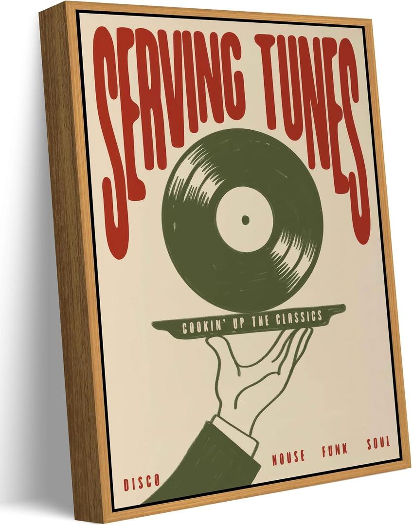Floating Framed Vinyl Record Canvas Wall Art, Vintage Music Print, 16x24in