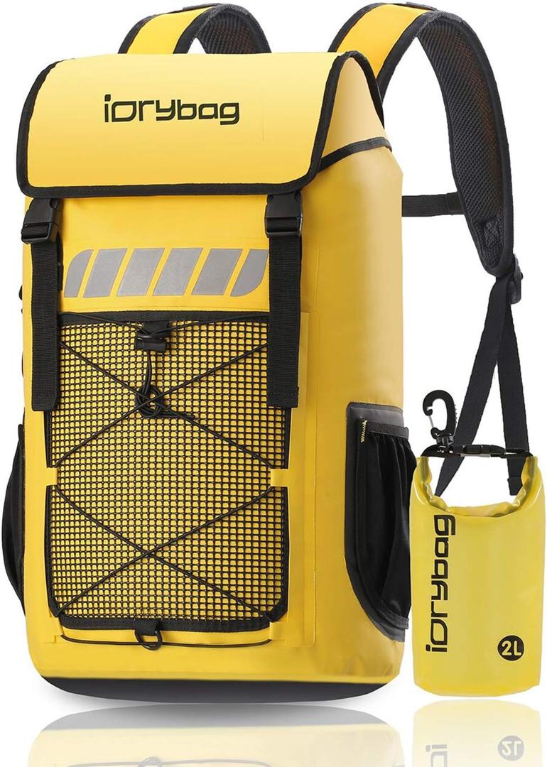 IDRYBAG Waterproof Backpack for Men 25L/45L, Dry Bags Kayak, Dry Backpack Camping Hiking (Yellow)