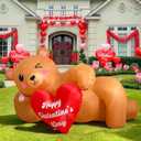 AerWo 8FT Valentines Inflatables Lying Bear, LED Lighted Romantic Valentines Day Inflatables Outdoor Decorations, Valentines Day Blow Up Decorations for Roof Garden Yard Lawn