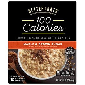 Better Oats 100 Calorie Maple and Brown Sugar Oatmeal Packets, 100 Calorie Oatmeal Pouches, 90 Second Instant Oatmeal with Flax Seeds and Rolled Oats, Pack of 10, 9.8 OZ Pack 6 PACK, BB OCT01/25