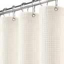 Extra Long Waffle Shower Curtain - Ivory Cotton Texture Fabric Heavyweight Shower Curtains for Bathroom, 72Wx84L