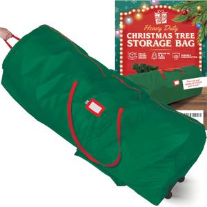 Holiday Cheer Christmas Tree Storage Bag with Wheels  Heavy Duty Christmas Tree Bag Fits Up to 7.5ft Tall Artificial Tree, Waterproof, Durable Handles & Zipper  Xmas Tree Storage Bag (Green)