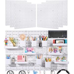 6-Pack PegBoard Wall Organizer, 11"X11" PegBoard, Include 48 Pcs Peg Board Accessories, Multi-Surface Storage Solution For Room, Office, Kitchen, bathroom