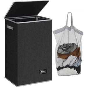 Laundry basket with lid 100L large and extended foldable laundry basket Laundry basket with bag Detachable and easy to carry Grey (90L, Dark gray)