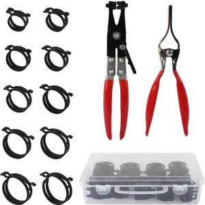 42Pcs 24-46mm Spring Hose Clamps With Swivel Flat Hose Clamp Plier Hose Removal Pliers Assortment kits -10 Large Sizes Fuel Line Clamps Made of Chrome Vanadium Steel