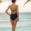 LIZENS Women's One-Piece Swimsuit Leopard Print High Cut Design with Cutout Back Swimwear (Black, S)