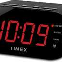 Timex Alarm Clock for Bedroom with FM Radio and 10 Station Presets, Clock Radio with Dual Alarms, USB Charger, Large Display, Sleep Timer, and Snooze Black