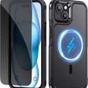 Lanhiem Magnetic for iPhone 15 Case with Privacy Screen Protector, 10 FT Military Grade Shockproof Heavy Duty Case Protective Phone Cover Compatible with MagSafe for iPhone 15 (Black)