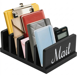 Mail Organizer for Desk, Wooden Mail Holder with Divider, 5-Slot Letter Sorter File Holder, Vertical Bill Organizer for Desktop Document/Notebook/Filing/Folders/Paper (Black)