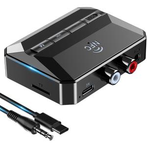 KAIY Bluetooth Receiver for Home Stereo with NFC, Wireless Audio Receivers & Adapters with RCA & 3.5mm AUX, Low Latency Bluetooth Adapter for Stereo, Support USB Drive & TF Card for Old Speakers