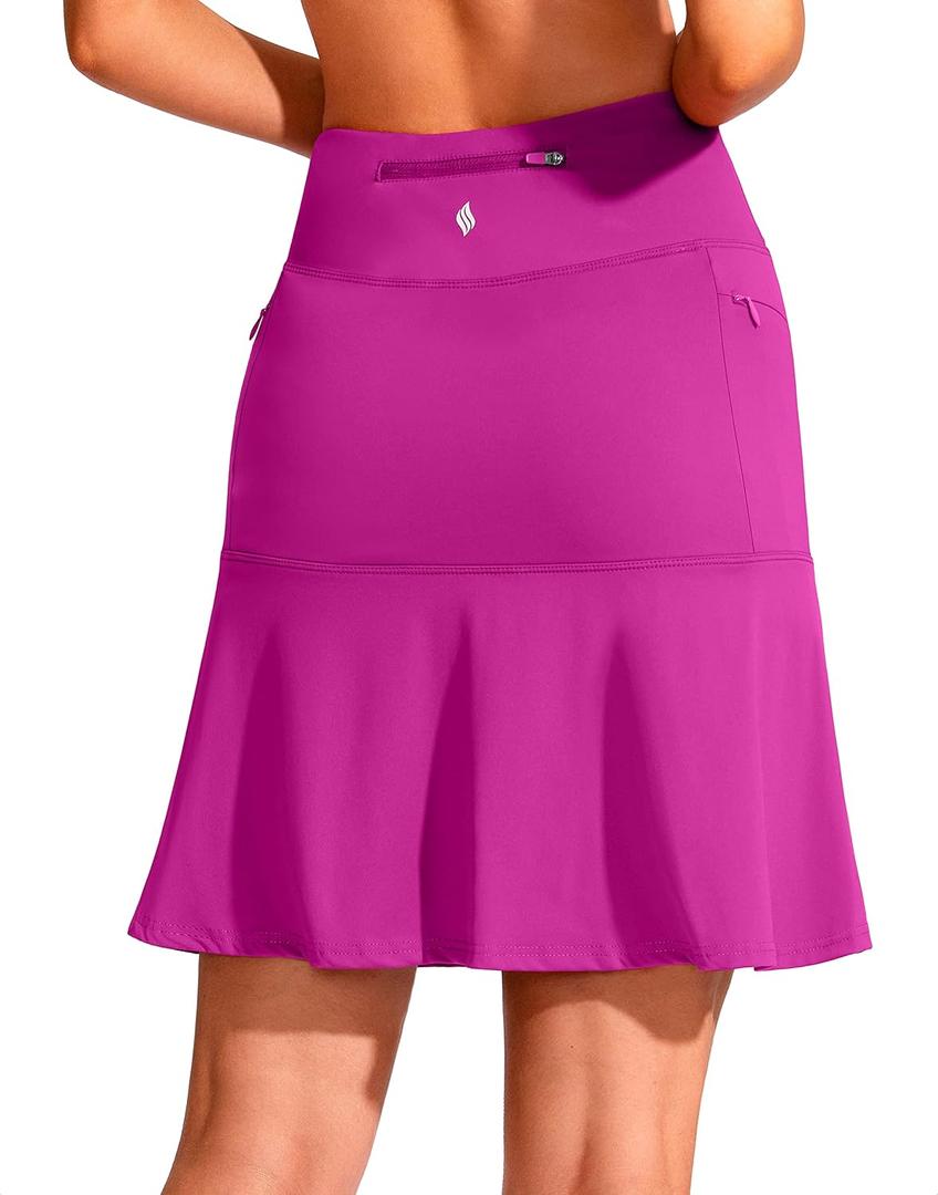 SANTINY 19" Golf Skorts Skirts for Women Zipper Pockets Knee Length Skort Women's High Waist Athletic Tennis Skirt (Rose_S)