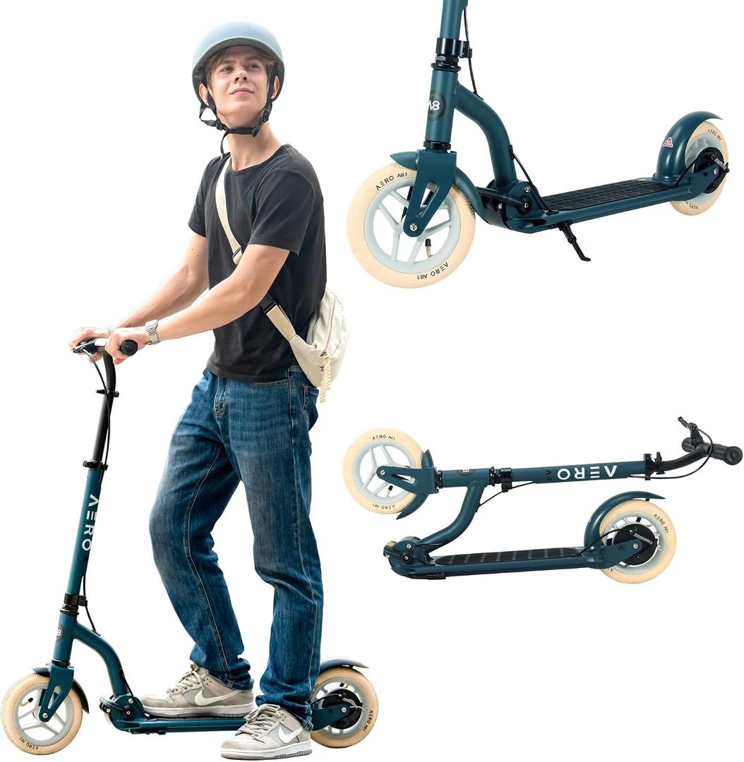 AERO MOBILITY Kick Scooter for Kids 6+, Teens & Adults | Light Up Wheels, Hand Brake, Rubber Deck Mat & Shock Absorption | Foldable & Height Adjustable