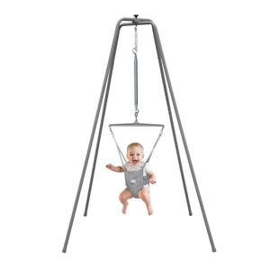 Jolly Jumper Elite (Grey) Baby Exerciser - Sturdy Frame, 6 ft Tall Stand Baby Jumper, Indoor and Outdoor Exercise Saddle Seat, Adjustable Height, for Infants up to 28 lbs
