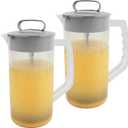 2 Pack Mixing Pitcher for Drinks 2 Quart/ 64oz Plastic Water Pitcher with Lid，EasyMix Juice Container，Angled Plastic Blades and Adjustable Mixer Plunger for Juice, Tea, Beverage Container