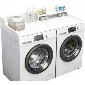 Washer Dryer Countertop, HDPE Laundry Countertop with Storage Shelf and Edge Rails-White