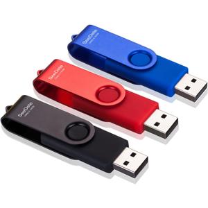 16GB USB Flash Drives, USB Stick, Thumb Drive Rotated Design, Memory Stick with LED Light for External Storage and Backup Data, Jump Drive, 3 Pack 16GB (3 Colors: Black Red Blue)