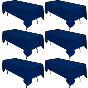 6 Pack Navy Blue Tablecloths for 8ft Rectangle Tables 60 x 126 Inch - Polyester Table Cover Stain and Wrinkle Resistant Washable Fabric Table Clothes for Wedding Party Banquet Reception Restaurant
