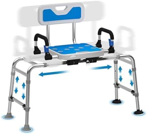 Tub Transfer Bench and Shower Chair with Non Slip Aluminum Body, FSA Eligible, Adjustable Seat Height and Cut Out Access, Holds Weight up to 500 Lbs