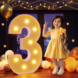 imprsv 3FT Marquee Numbers, Light Up Numbers, Mosaic Numbers for Balloons, Number 3 Balloon Frame, Marquee Light Up Letters, 3rd 13th 30th Birthday Decorations,Large Anniversary Party Decor