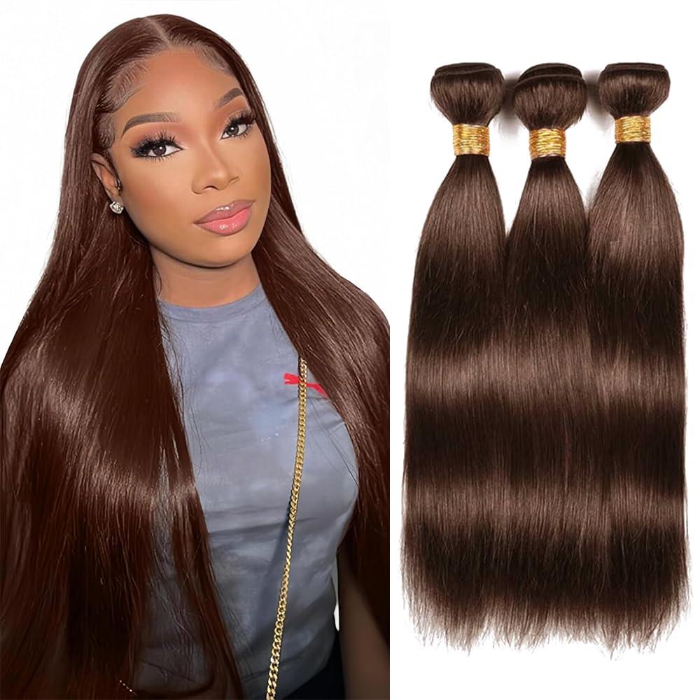 #4 Chocolate Brown Bundles Bundles Human Hair Straight Bundles 28 28 28 Inch Brown Unprocessed Brazilian Virgin Hair 3 Bundle 50 Gram Per Bundle Deals Quick Weave Hair Extensions