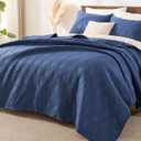 EMME Quilts Queen Size Bedding Sets, Navy Blue Bedspread Soft Lightweight Pre-Washed Quilt, 3 Piece Cozy Reversible Microfiber Ultrasonic Coverlet with Pillow Sham (Diamond Pattern,90"x90"), Full/Queen