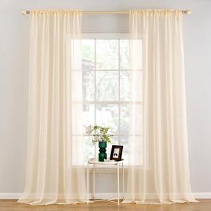 MIULEE 2 Panels Solid Color Sheer Window Curtains Elegant Window Voile Panels/Drapes/Treatment for Bedroom Living Room (54 X 120 Inches Cream Beige)
