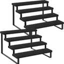 YINMIT Wooden Display Riser Stand, Tiered Perfume and Cologne Organizer Stand, 4 Tier Spice Rack Organizer, Rustic Display Shelf for Candles (4 Tier,2Pack,Black)