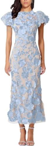 Women's 3D Floral Embroidery Dress Ruffle Sleeve Fishtail Lace Bodycon Party Cocktail Mini Dress Large