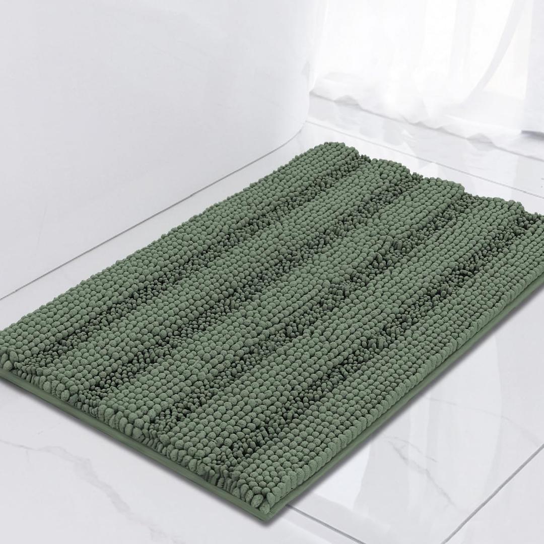 Turquoize Luxury Chenille Bath Rug for Bathroom Rugs Extra Absorbent Bath Mat Non Slip Microfiber Shower Rug for Bathroom Microfiber Shaggy Carpet Rug Size, 17"x 24", Green Bay