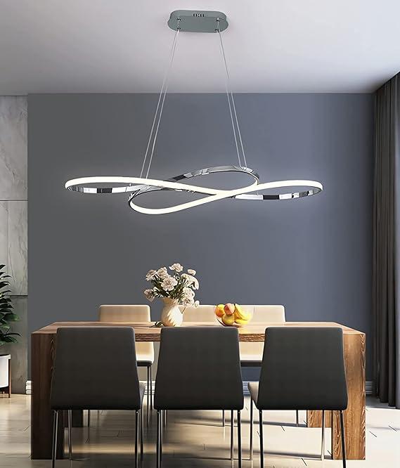 Modern Ring Pendant Lights Kitchen Island, Dimmable LED Hanging Lamp with Remote, Chrome Ceiling Hanging Light Adjustable Height, Chandeliers for Dining Room, Living Room, Restaurant