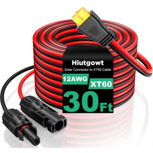 12AWG XT60 Solar Cable 30FT, Solar to XT60 Cable 3 10 15 20 25 40 50FT, Solar Panel Connector to XT60 Adapter Cable, XT60 Solar Charging Cable for Portable Power Station - 30Ft