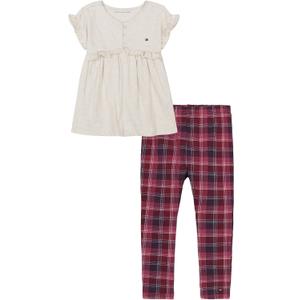 Tommy Hilfiger girls 2pc Tunic Legging Set (6X, Oatmeal Heather/Plaid)