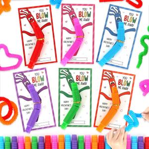 DAZONGE Valentines Day Gifts for Kids, 24 Pack Valentines Day Cards with Fidget Pop Tubes, Classroom Exchange Gifts for Kids, Sensory Fidget Toys for School Party Favors