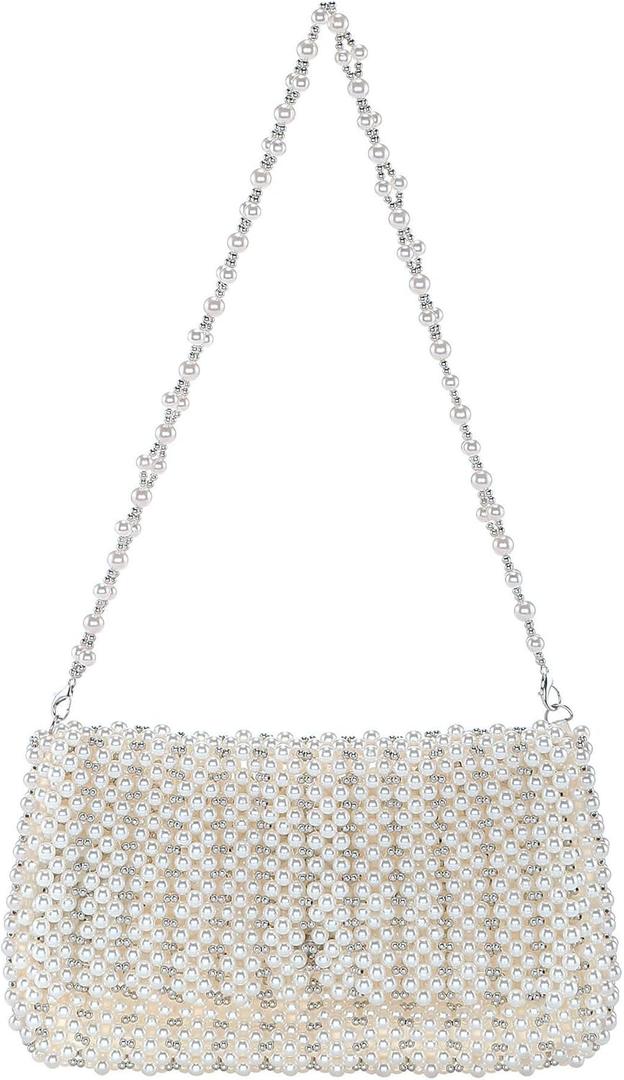 CHIC DIARY Pearl Purse for Women White Beaded Shoulder Bag Small Pearl for Wedding Clutch Evening Purse with Pearls