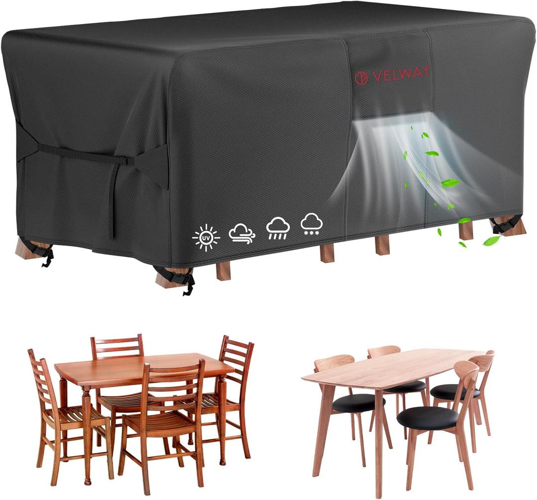 Velway Patio Furniture Cover Waterproof - Heavy-Duty 500D Upgraded Tear-resistant Outdoor Table Chair Set Cover with Windproof Buckles & Large Air Vent Anti-UV Rectangle Furniture Covers 67"x37"x28" (Black)