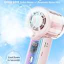 Portable Handheld Fan with Cooling Mist, 30000 RPM High Speed Turbo Personal Fan with Adjustable Speeds, 3000mAh Rechargeable Mini Misting Fan with LED Display for Travel Outdoor Makeup, Pink