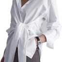 KUFV Women's Long Sleeve Button Down Shirts Tie Waist Casual Loose Blouses Tops (X-Large, White)