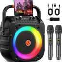 Karaoke Machine for Adults, Portable Bluetooth Karaoke with 2 Wireless Microphones, Echo Adjustment, LED Lights, PA System Karaoke Speaker Support TV/REC/AUX/USB/TF Card (6.5"Subwoofer Black)