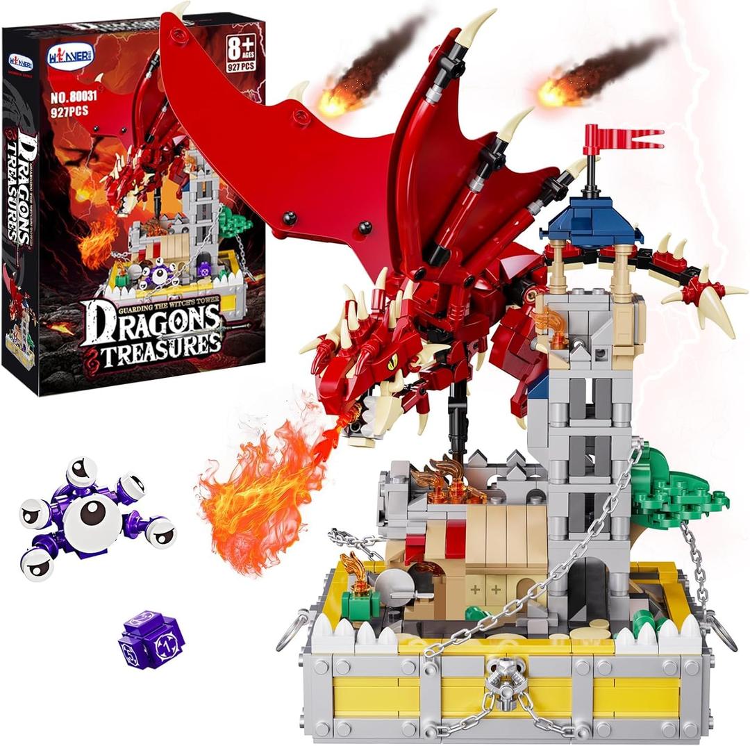 WINNER SPACE Medieval Dragons Castle Building Sets, Guarding Dice Tower Kits, Red Dragon Medieval Castle Sets Toys for Ages 8-13, Dragon Model Decor, Idea Gifts for Boys, Kids, Adult Fans (927 Pcs)