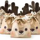 Cheerland Christmas Burlap Gift Bags Winter Party Favor Bags Reindeer Jute Drawstring Treat Goody for Birthday Winter Wonderland Baby Shower Candy Xmas Holiday New Year Christmas Party Supplies 6pcs