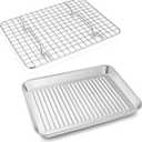 P&P CHEF Baking Oven Pan with Wire Rack, Stainless Steel Baking Oven Sheet Tray, Bacon Pan and Cooling Rack for Cooking Roasting Cookie, Dishwasher Safe & Easy Clean, 10.5 x 8 x 1 Inch