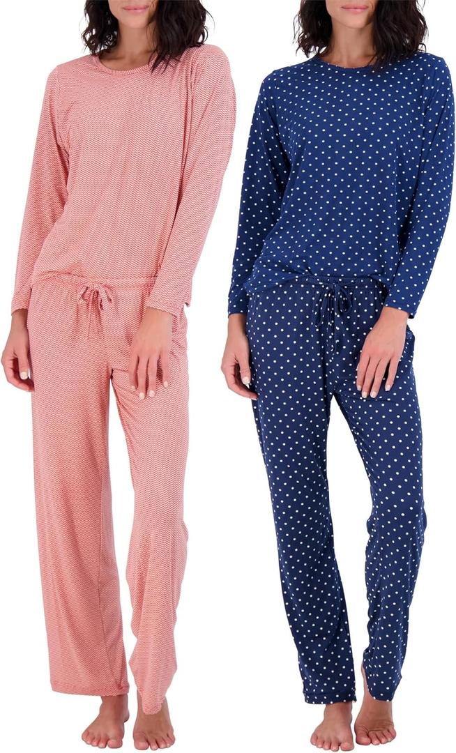 Real Essentials 2 Pack: Women's Pajama Set - Choose from Short Sleeve with Pocket or Long Sleeve without Pocket
