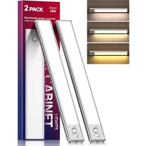 2 Pack Under Cabinet Lighting, 3 Color Temperatures Motion Sensor Light Indoor, LED Rechargeable Cabinet Lights, Stick-On Magnetic Closet Light, Wireless Under Counter Lights for Kitchen, Stair (8 inch, 3 Color Light)