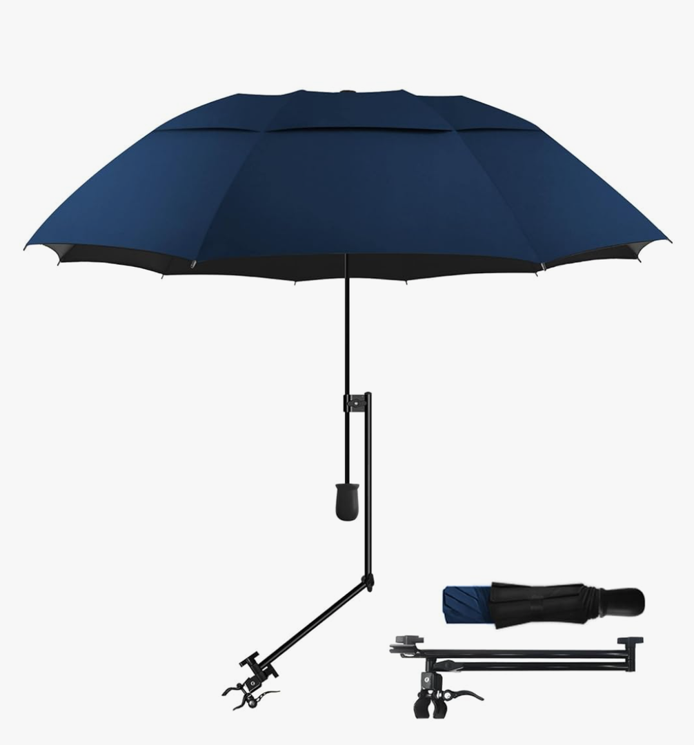 UPF 50+ Golf Umbrella with Adjustable Universal Clamp, Portable Umbrellas for Rain, Manual Open & Close, for Beach Chair, Golf Cart, Stroller, Bleacher, Patio, 53.2"