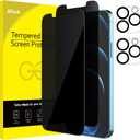 JETech Privacy Screen Protector for iPhone 12 Pro 6.1-Inch with Camera Lens Protector, Anti Spy Tempered Glass Film, 2-Pack Each